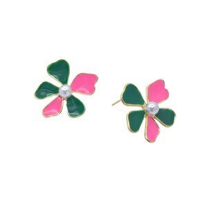 Tigerstars Enamel Flower Pearly Stud Earrings